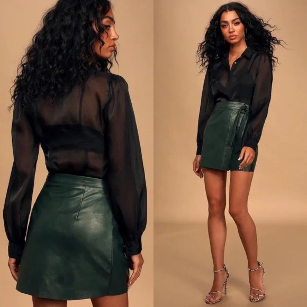 Lulus Daydream With Me Forest Green Vegan Leather Wrap Mini Skirt